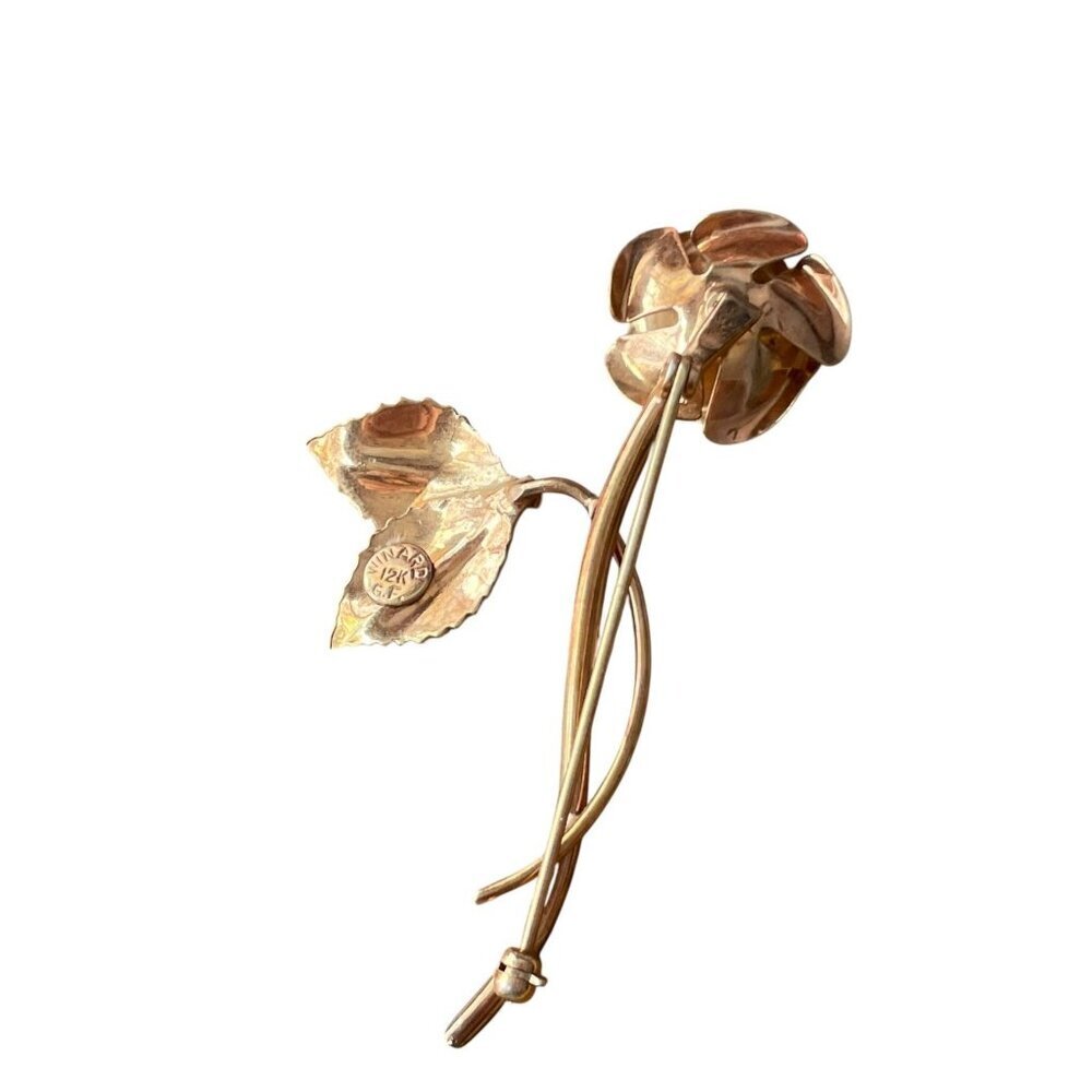 Vintage Winard 12K Gold Filled Rose Brooch Pin with Faux Pearl - Picture 4 of 6